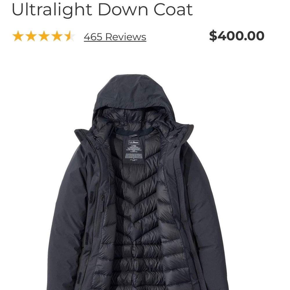 L.L. Bean Women’s Waterproof Ultralight Down Coat Size Medium